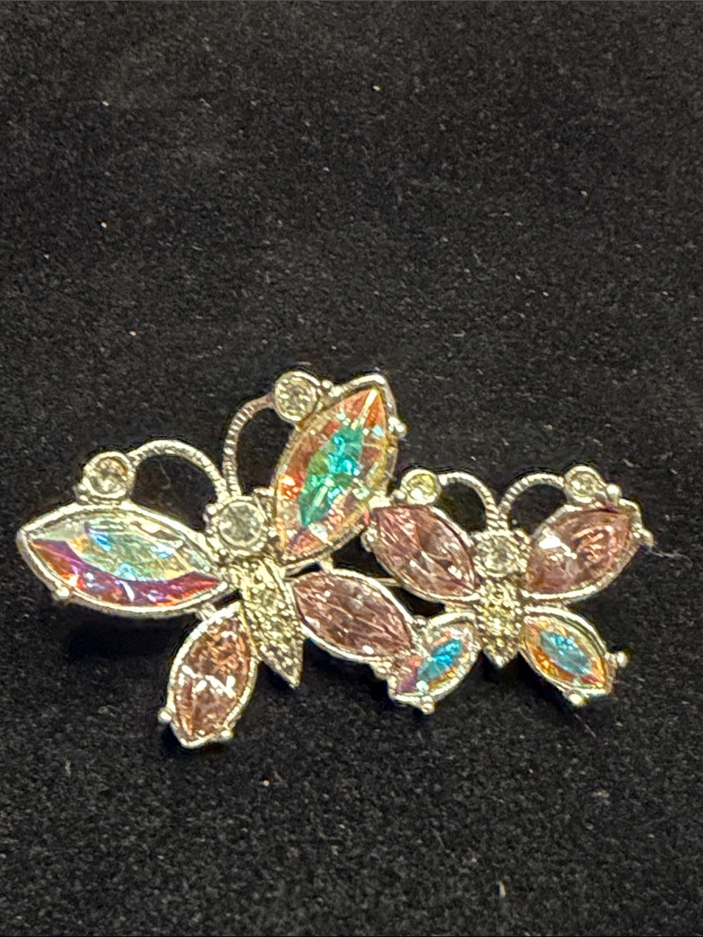 Vintage Avon rhinestone double butterfly brooch